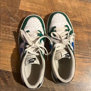 Nike Kids White Blue and Green Dunks